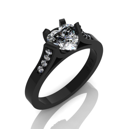 Gorgeous 14K Black Gold 1.0 Ct Heart White Sapphire Modern Wedding Ring Engagement Ring for Women R663-14KBGWS-1