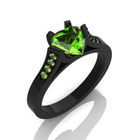Gorgeous 14K Black Gold 1.0 Ct Heart Peridot Modern Wedding Ring Engagement Ring for Women R663-14KBGP-1