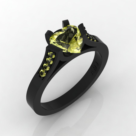 Gorgeous 14K Black Gold 1.0 Ct Heart Yellow Topaz Modern Wedding Ring Engagement Ring for Women R663-14KBGYT-1