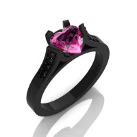 Gorgeous 14K Black Gold 1.0 Ct Heart Pink Sapphire Black Diamond Modern Wedding Ring Engagement Ring for Women R663-14KBGBDPS-1