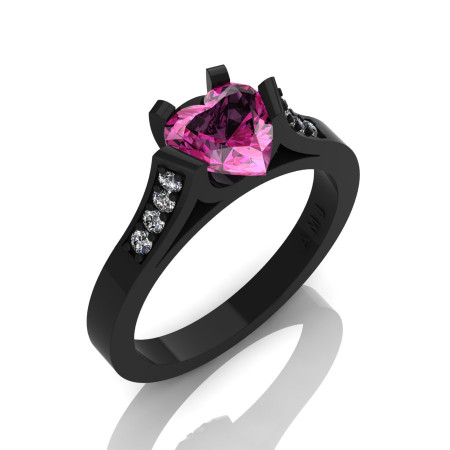 Gorgeous 14K Black Gold 1.0 Ct Heart Pink Sapphire Diamond Modern Wedding Ring Engagement Ring for Women R663-14KBGDPS-1