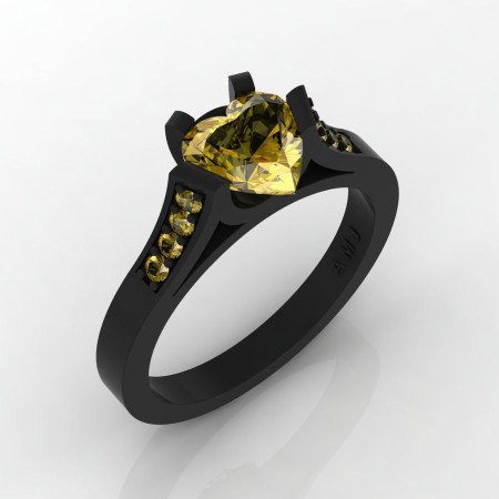 Gorgeous 14K Black Gold 1.0 Ct Heart Yellow Sapphire Modern Wedding Ring Engagement Ring for Women R663-14KBGYS-1