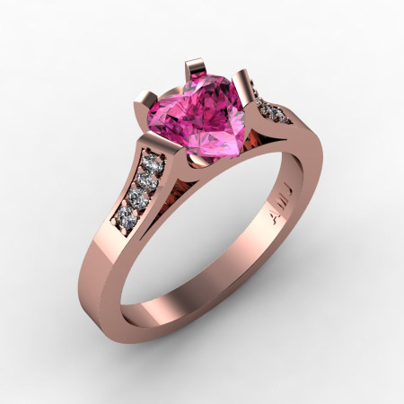 Gorgeous 14K Rose Gold 1.0 Ct Heart Pink Sapphire Diamond Modern Wedding Ring Engagement Ring for Women R663-14KRGDPS-1