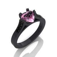 Gorgeous 14K Black Gold 1.0 Ct Heart Light Pink Sapphire Black Diamond Modern Wedding Ring Engagement Ring for Women R663-14KBGBDLPS-1