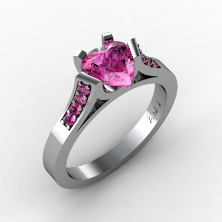 Gorgeous 14K White Gold 1.0 Ct Heart Pink Sapphire Modern Wedding Ring Engagement Ring for Women R663-14KWGPS-1