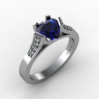 Gorgeous 14K White Gold 1.0 Ct Heart Blue Sapphire Diamond Modern Wedding Ring Engagement Ring for Women R663-14KWGDBS-1