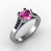 Gorgeous 14K White Gold 1.0 Ct Heart Pink and Blue Sapphire Modern Wedding Ring Engagement Ring for Women R663-14KWGBSPS-1