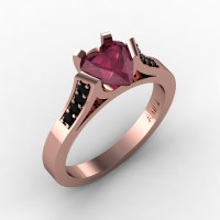 Gorgeous 14K Rose Gold 1.0 Ct Heart Bordo Red Ruby Black Diamond Modern Wedding Ring Engagement Ring for Women R663-14KRGBDBR-1