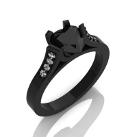 Gorgeous 14K Black Gold 1.0 Ct Heart Black and White Diamond Modern Wedding Ring Engagement Ring for Women R663-14KBGDBD-1