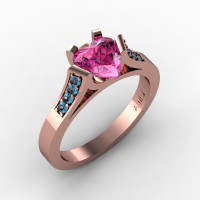 Gorgeous 14K Rose Gold 1.0 Ct Heart Pink Sapphire Blue Topaz Modern Wedding Ring Engagement Ring for Women R663-14KRGBTPS-1
