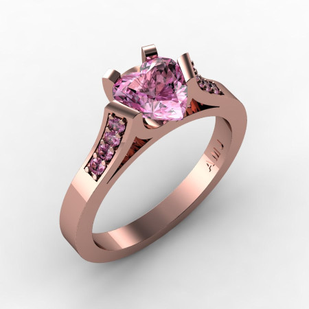 Gorgeous 14K Rose Gold 1.0 Ct Heart Light Pink Sapphire Modern Wedding Ring Engagement Ring for Women R663-14KRGLPS-1