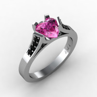 Gorgeous 14K White Gold 1.0 Ct Heart Pink Sapphire Black Diamond Modern Wedding Ring Engagement Ring for Women R663-14KWGBDPS-1