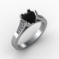 Gorgeous 14K White Gold 1.0 Ct Heart Black and White Diamond Modern Wedding Ring Engagement Ring for Women R663-14KWGDBD-1