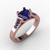 Gorgeous 14K Rose Gold 1.0 Ct Heart Blue Sapphire Modern Wedding Ring Engagement Ring for Women R663-14KRGBS-1