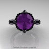 Modern Antique 14K Black Gold 3.0 Carat Purple Amethyst Solitaire Wedding Ring R214-14KBGAM-3