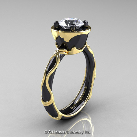 Art Masters Venetian 14K Black Yellow Gold 1.0 Ct White Sapphire Engagement Ring R475-14KBYGWS-1
