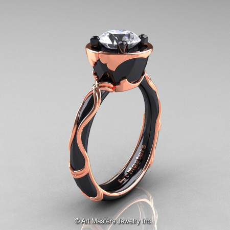 Art Masters Venetian 14K Black Rose Gold 1.0 Ct White Sapphire Engagement Ring R475-14KBRGWS-1