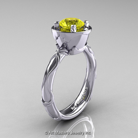Art Masters Venetian 14K White Gold 1.0 Ct Yellow Sapphire Engagement Ring R475-14KWGYS-1