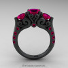 Art Masters Athena 14K Matte Black Gold Three Stone Rose Ruby Modern Antique Engagement Ring R515-14KMBGRR-2
