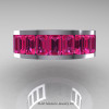 Art Masters Modern 14K White Gold Pink Sapphire Channel Cluster Wedding Band Set R174RS-14WGPS-5