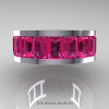 Art Masters Modern 14K White Gold Pink Sapphire Channel Cluster Wedding Band Set R174RS-14WGPS-4