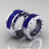 Art Masters Modern 14K White Gold Blue Sapphire Channel Cluster Wedding Band Set R174RS-14WGBS-2