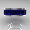 Art Masters Modern 14K White Gold Blue Sapphire Channel Cluster Wedding Band Set R174RS-14WGBS-5