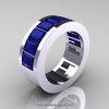 Mens Modern 14K White Gold Blue Sapphire Channel Cluster Wedding Band R174RM-14WGBS-2