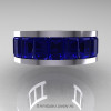 Mens Modern 14K White Gold Blue Sapphire Channel Cluster Wedding Band R174RM-14WGBS-4