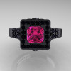 Art Masters French 14K Black Gold 1.0 Carat Princess Pink Sapphire Black Diamond Engagement Ring R215P-14KBGBDPS-2