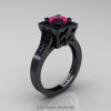 Art Masters French 14K Black Gold 1.0 Carat Princess Pink Sapphire Black Diamond Engagement Ring Wedding Band Set R215PS-14KBGBDPS-2