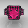 Art Masters French 14K Black Gold 1.0 Carat Pink Sapphire Engagement Ring Wedding Band Set R215S-14KBGPS-3