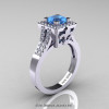 French 14K White Gold 1.0 Ct Princess Blue Topaz Diamond Engagement Ring R215P-14KWGDBT-2