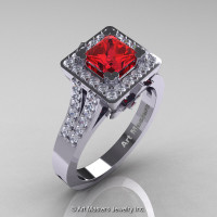 French 14K White Gold 1.0 Ct Princess Ruby Diamond Engagement Ring R215P-14KWGDR-1