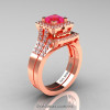 French 14K Rose Gold 1.0 Ct Princess Pink Sapphire Diamond Engagement Ring Wedding Band Set R215PS-14KRGDPS-2