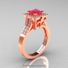 French 14K Rose Gold 1.0 Ct Princess Pink Sapphire Diamond Engagement Ring Wedding Band Set R215PS-14KRGDPS-4