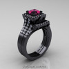 Art Masters French 14K Black Gold 1.0 Ct Princess Pink Sapphire Diamond Engagement Ring Wedding Band Set R215PS-14KBGDPS-2