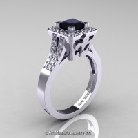 Art Masters French 14K White Gold 1.0 Carat Princess Black and White Diamond Engagement Ring R215P-14KWGDBD-1