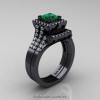 Art Masters French 14K Black Gold 1.0 Ct Princess Emerald Diamond Engagement Ring Wedding Band Set R215PS-14KBGDEM-2