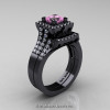 Art Masters French 14K Black Gold 1.0 Ct Princess Light Pink Sapphire Diamond Engagement Ring Wedding Band Set R215PS-14KBGDLPS-2
