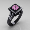 Art Masters French 14K Black Gold 1.0 Ct Princess Light Pink Sapphire Diamond Engagement Ring Wedding Band Set R215PS-14KBGDLPS-3