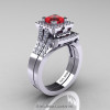 French 14K White Gold 1.0 Ct Princess Ruby Diamond Engagement Ring Wedding Band Set R215PS-14KWGDR-2