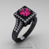 Art Masters French 14K Black Gold 1.0 Ct Princess Pink Sapphire Diamond Engagement Ring Wedding Band Set R215PS-14KBGDPS-3