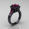 Art Masters French 14K Black Gold 1.0 Carat Princess Pink Sapphire Engagement Ring Wedding Band Set R215PS-14KBGPS-2