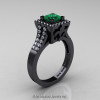 Art Masters French 14K Black Gold 1.0 Ct Princess Emerald Diamond Engagement Ring Wedding Band Set R215PS-14KBGDEM-4