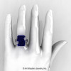 Modern Bridal 10K White Gold Radiant Royal Blue Sapphire Diamond Honeymoon Cocktail Ring R292-10KWGDBS-4