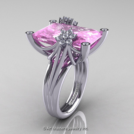 Modern Bridal 10K White Gold Radiant Light Pink Sapphire Diamond Fantasy Cocktail Ring R292-10KWGDLPS-1