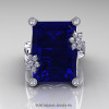 Modern Bridal 10K White Gold Radiant Royal Blue Sapphire Diamond Honeymoon Cocktail Ring R292-10KWGDBS-3