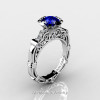 Art Masters Caravaggio 14K White Gold 1.0 Ct Blue Sapphire Diamond Engagement Ring Wedding Band Set R623S-14KWGDBS-2