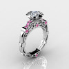 Art Masters Caravaggio 10K White Gold 1.0 Ct White and Pink Sapphire Engagement Ring Wedding Band Set R623S-10KWGPWS-2